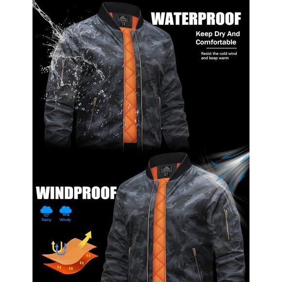 Tacvasen Mens Black Bomber Winter Warm Padded Work Coat Casual Windproof Jackets - Picture 2 of 6